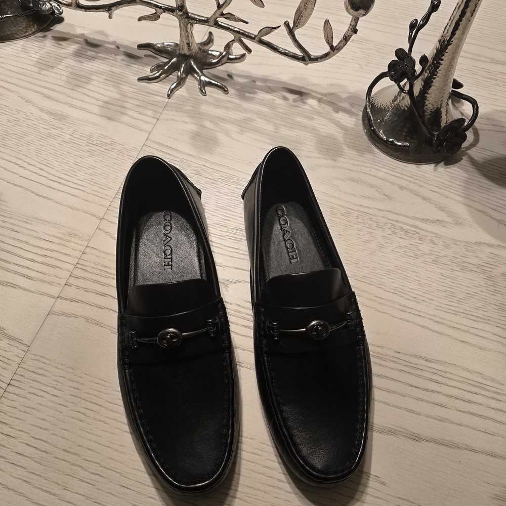 Coach Men's Black Leather Slip-On Loafers